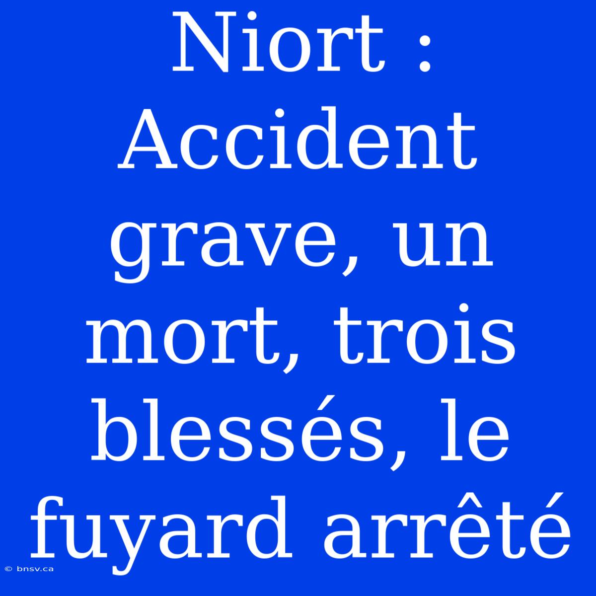 Niort : Accident Grave, Un Mort, Trois Blessés, Le Fuyard Arrêté