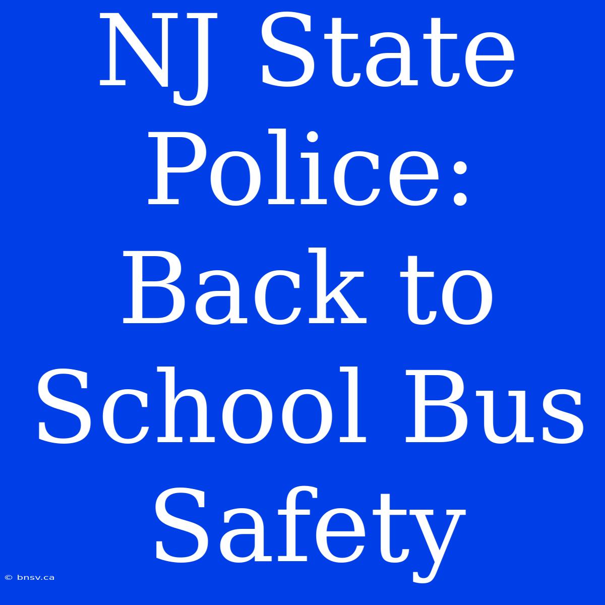 NJ State Police: Back To School Bus Safety