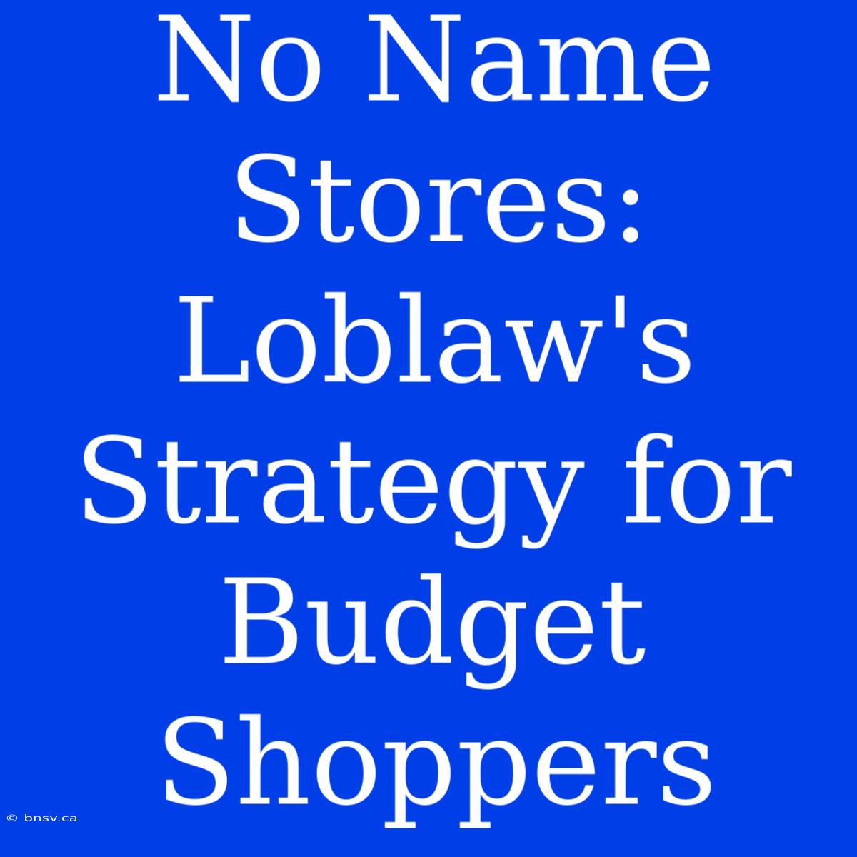 No Name Stores: Loblaw's Strategy For Budget Shoppers