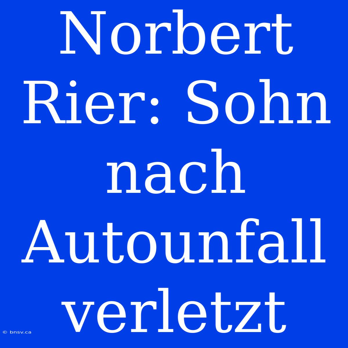 Norbert Rier: Sohn Nach Autounfall Verletzt