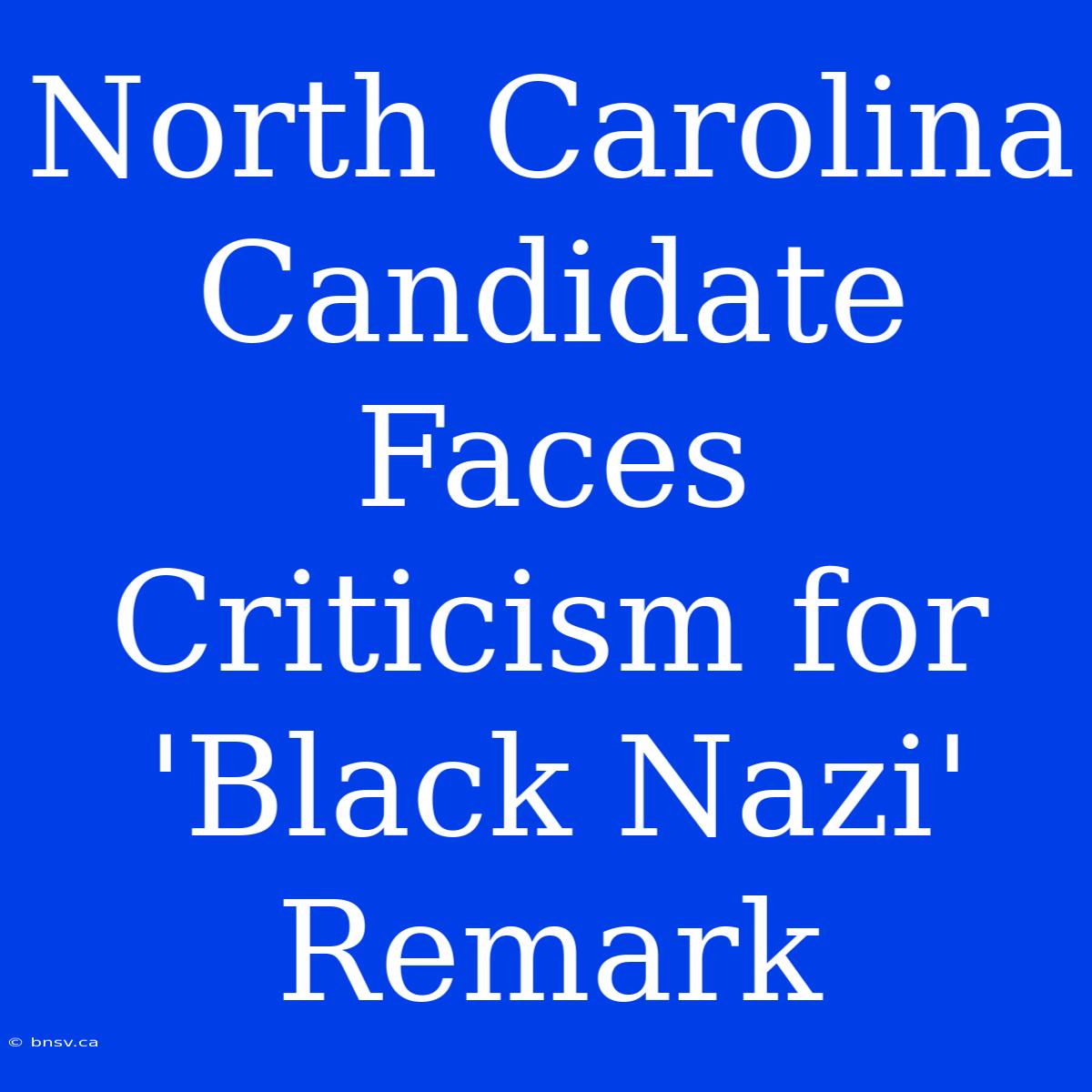 North Carolina Candidate Faces Criticism For 'Black Nazi' Remark