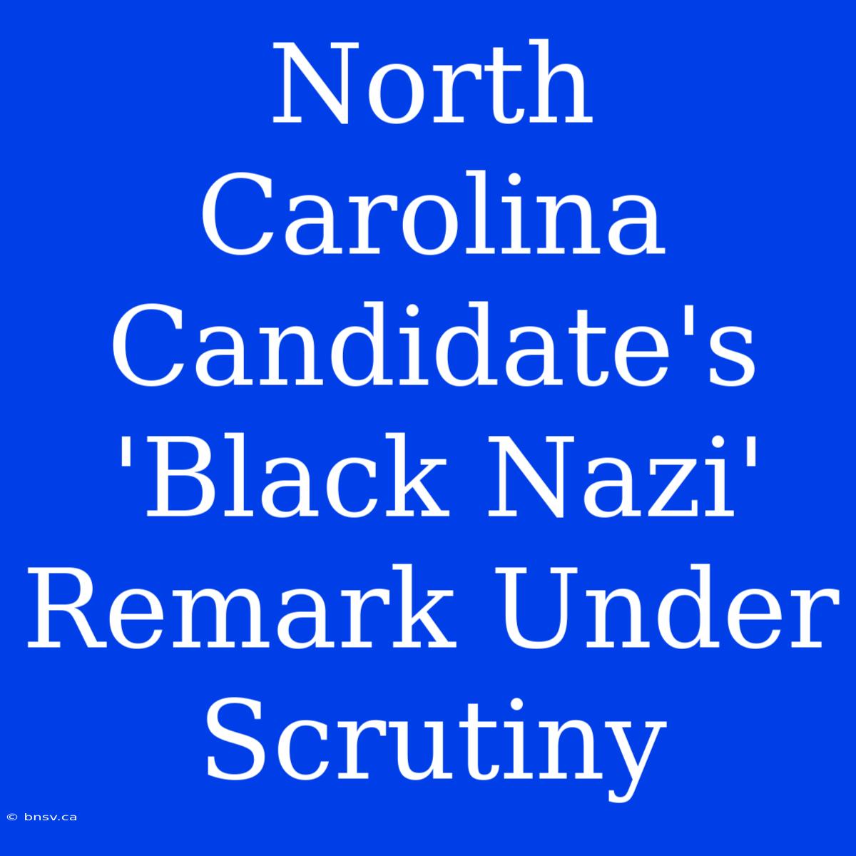 North Carolina Candidate's 'Black Nazi' Remark Under Scrutiny