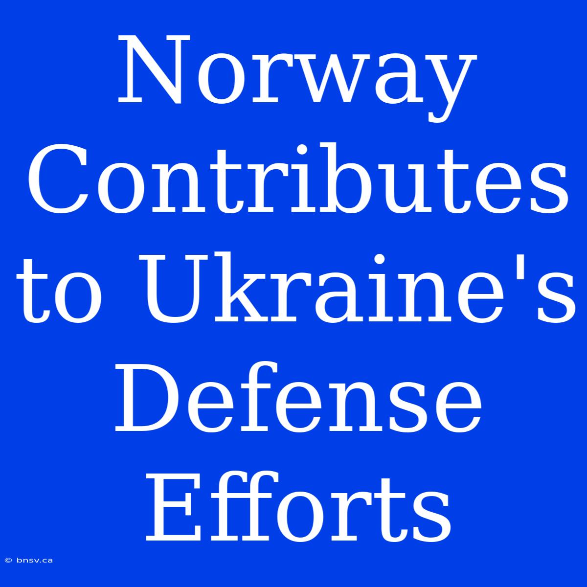 Norway Contributes To Ukraine's Defense Efforts