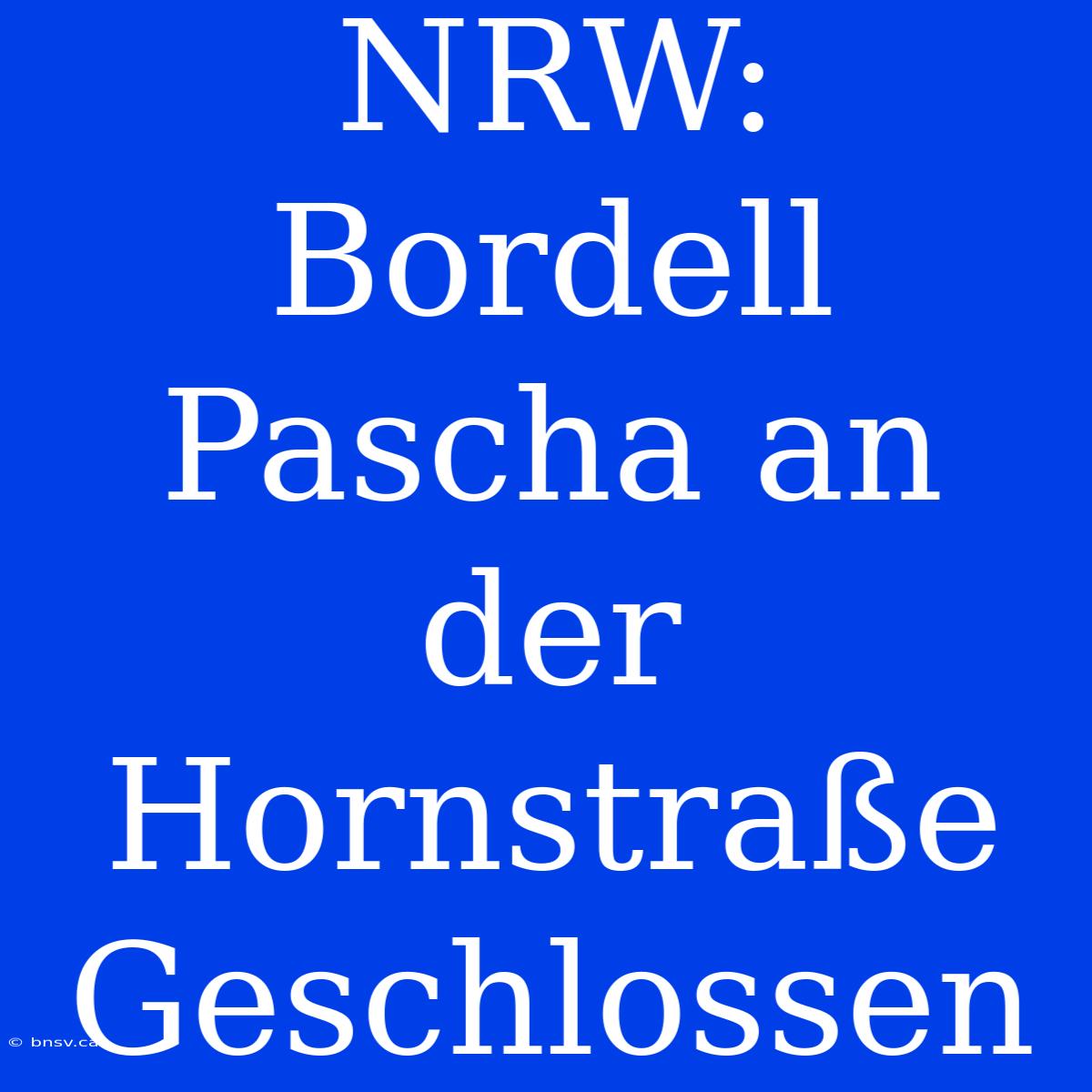 NRW: Bordell Pascha An Der Hornstraße Geschlossen