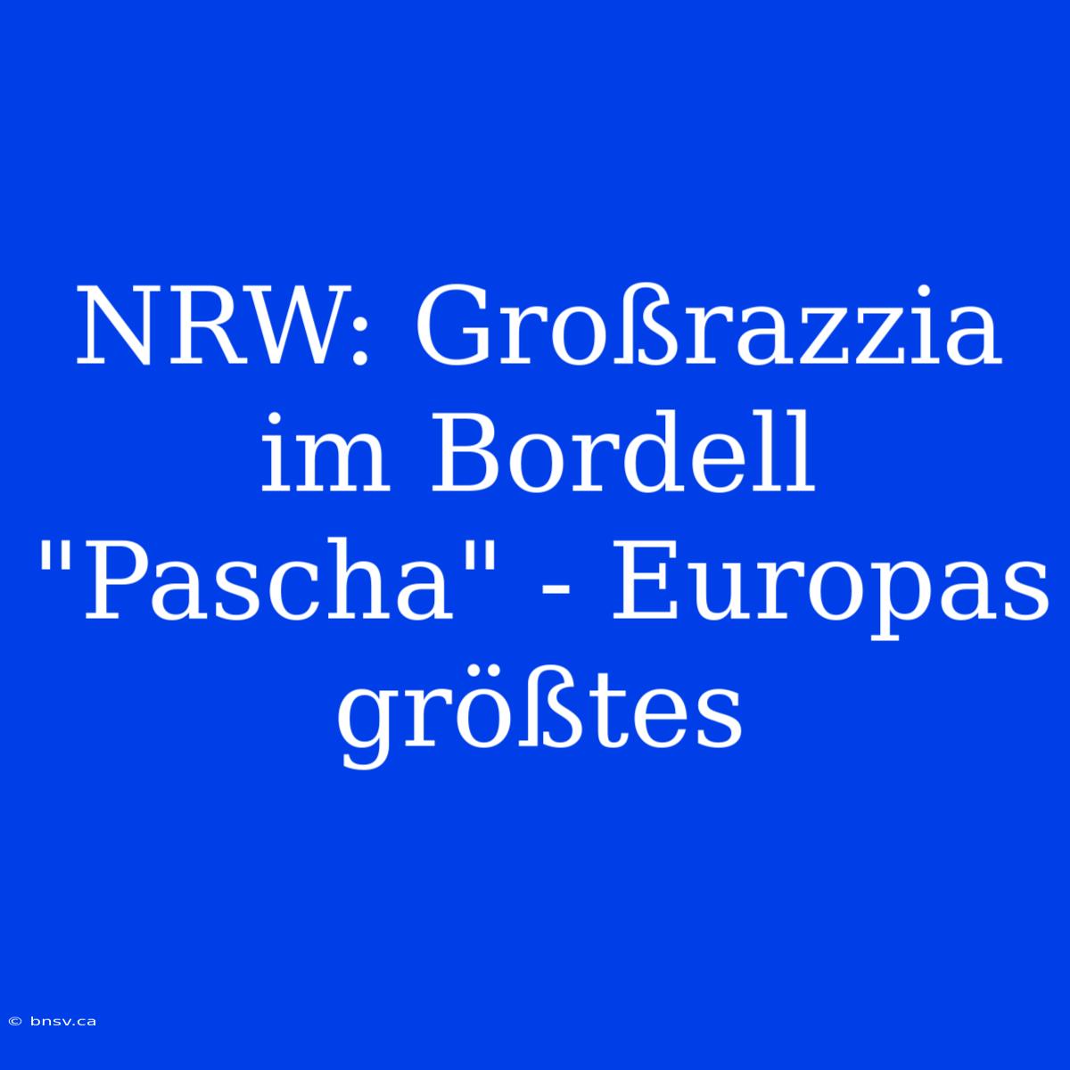 NRW: Großrazzia Im Bordell 