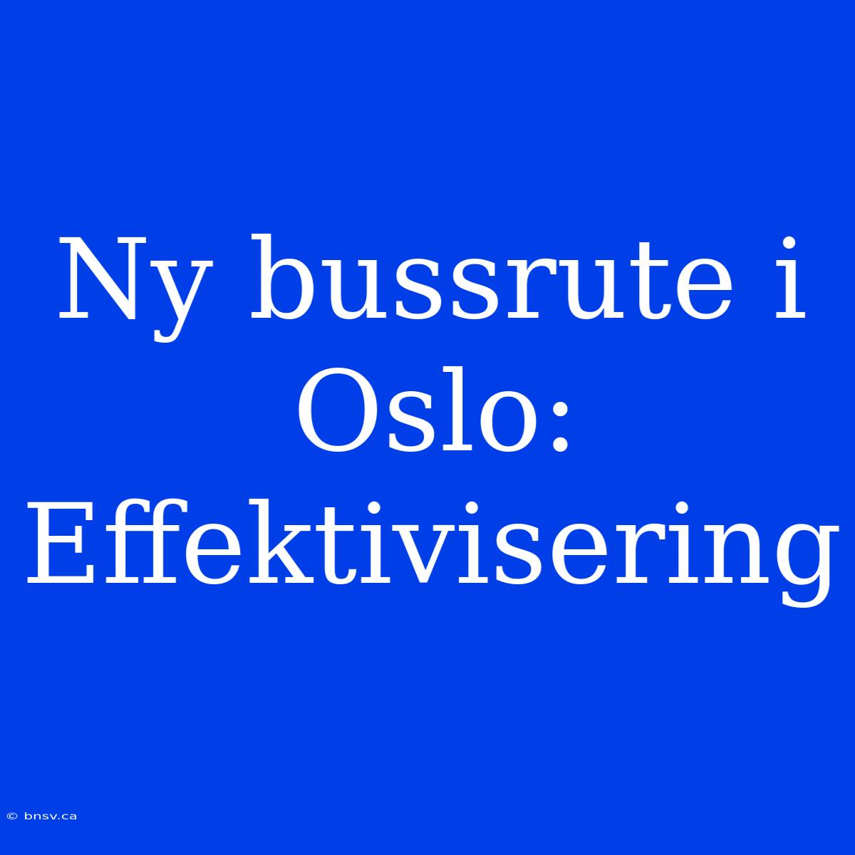 Ny Bussrute I Oslo: Effektivisering