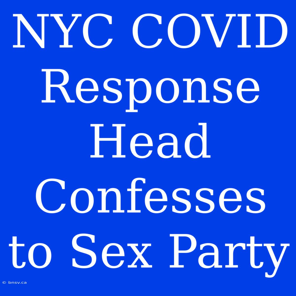 NYC COVID Response Head Confesses To Sex Party