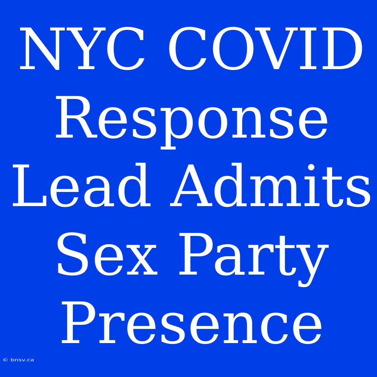 NYC COVID Response Lead Admits Sex Party Presence