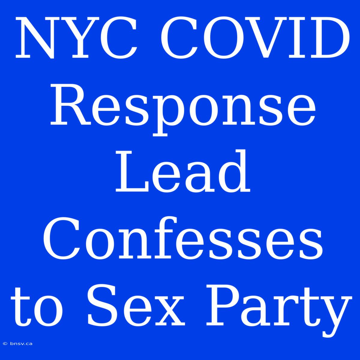 NYC COVID Response Lead Confesses To Sex Party