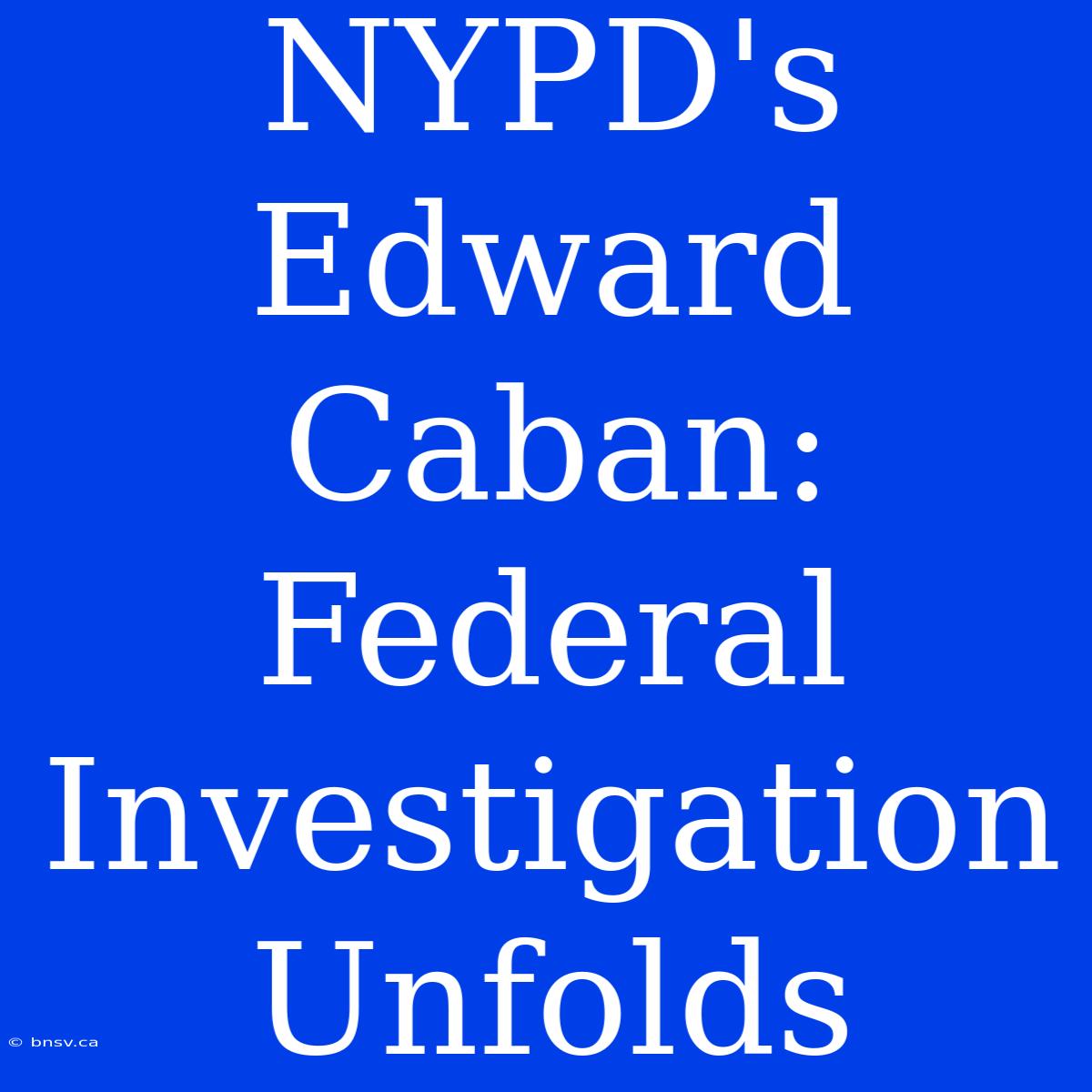 NYPD's Edward Caban:  Federal Investigation Unfolds