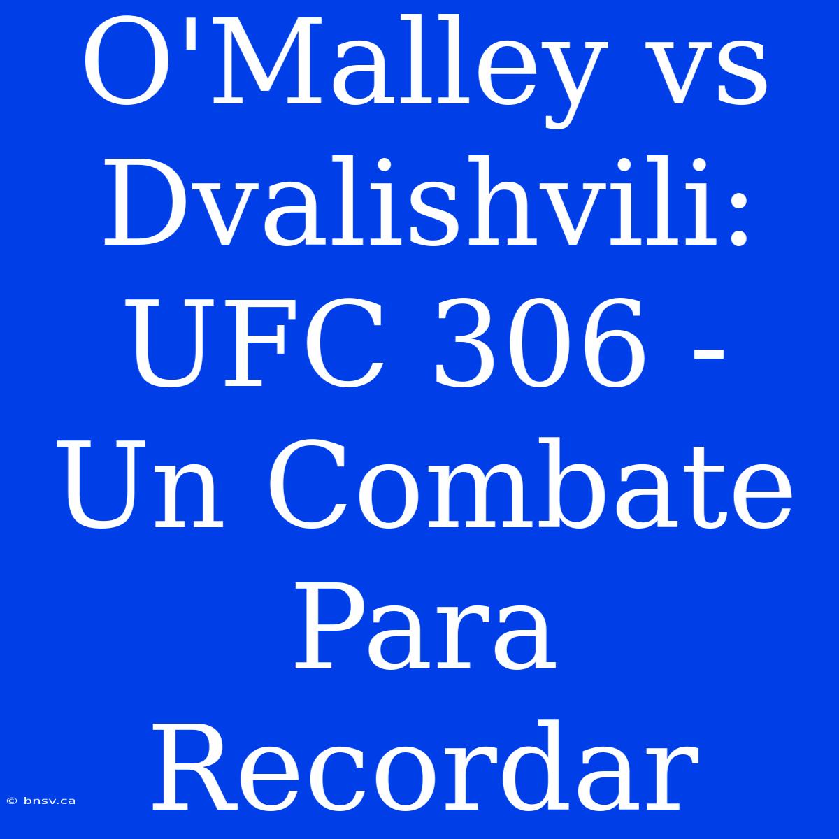 O'Malley Vs Dvalishvili: UFC 306 - Un Combate Para Recordar