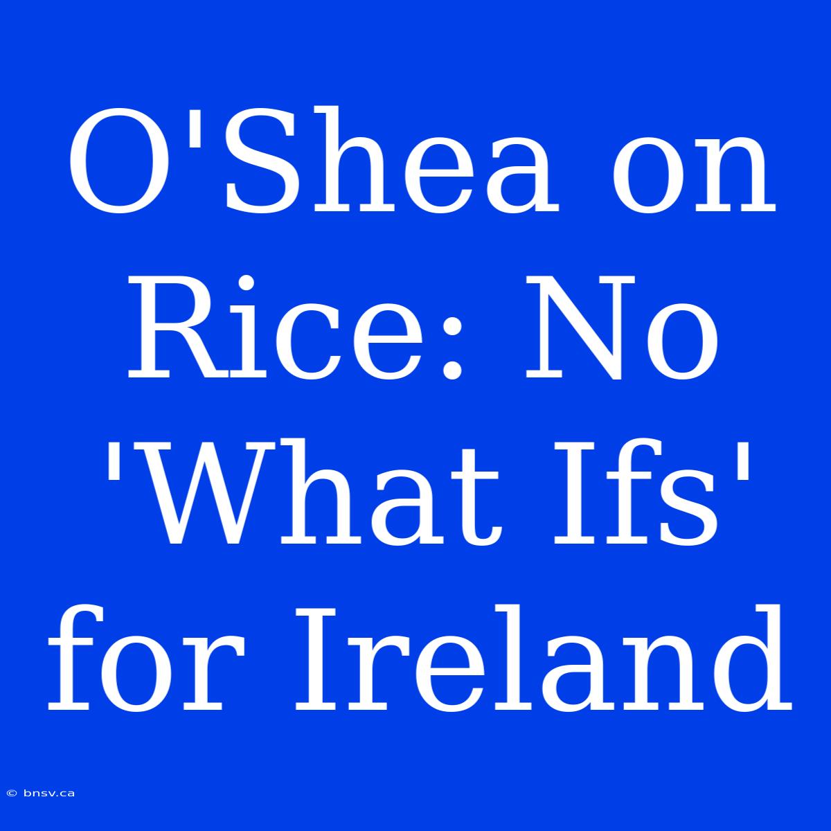 O'Shea On Rice: No 'What Ifs' For Ireland