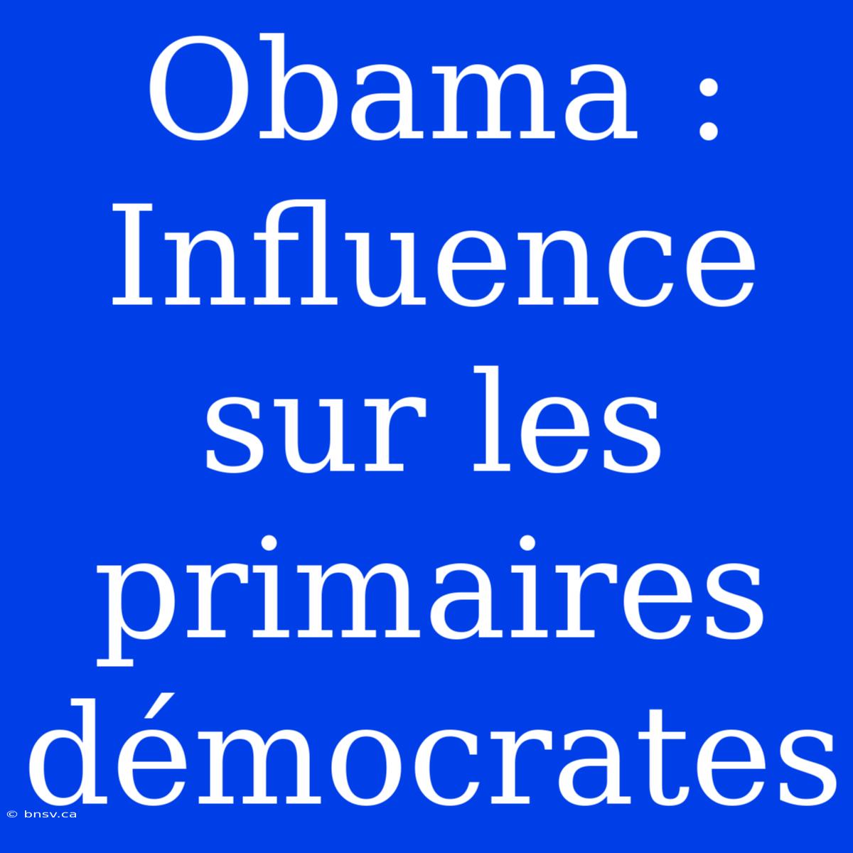 Obama : Influence Sur Les Primaires Démocrates