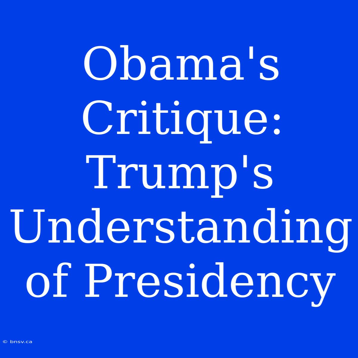 Obama's Critique: Trump's Understanding Of Presidency