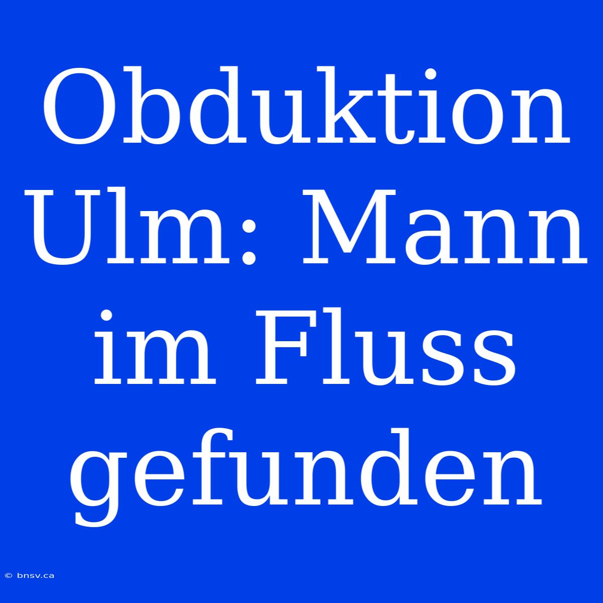 Obduktion Ulm: Mann Im Fluss Gefunden