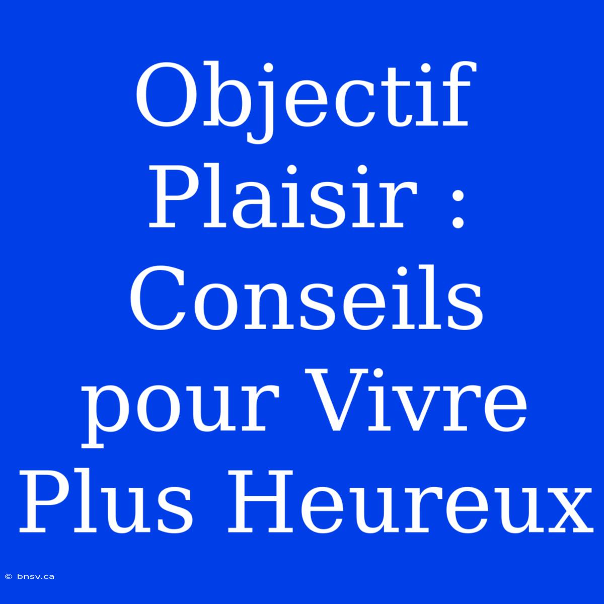 Objectif Plaisir : Conseils Pour Vivre Plus Heureux