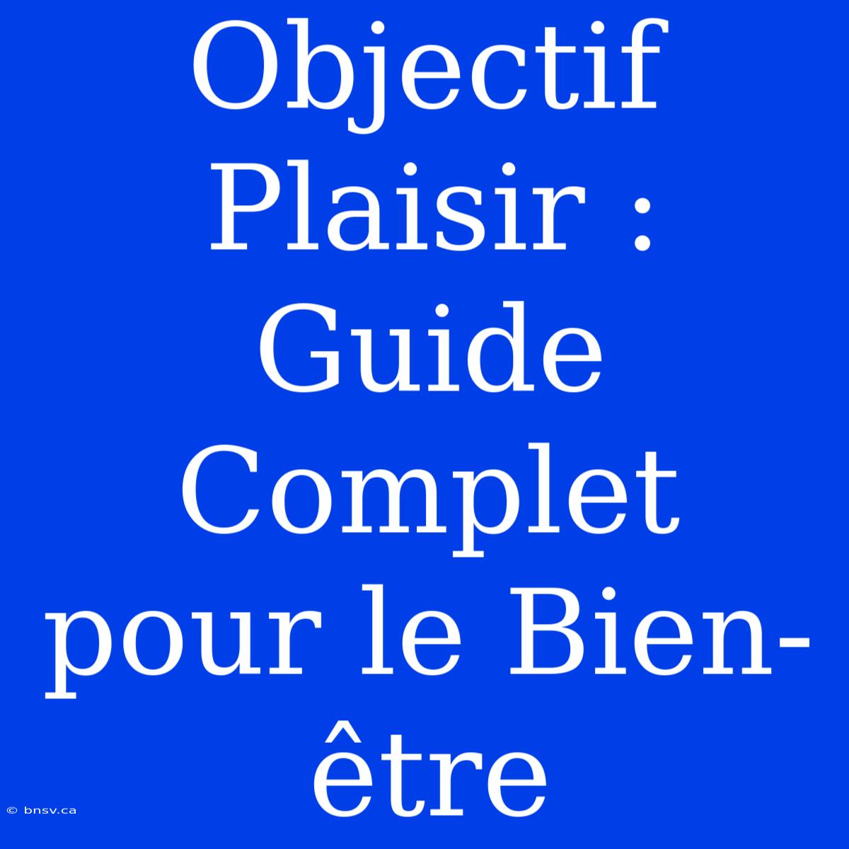 Objectif Plaisir : Guide Complet Pour Le Bien-être