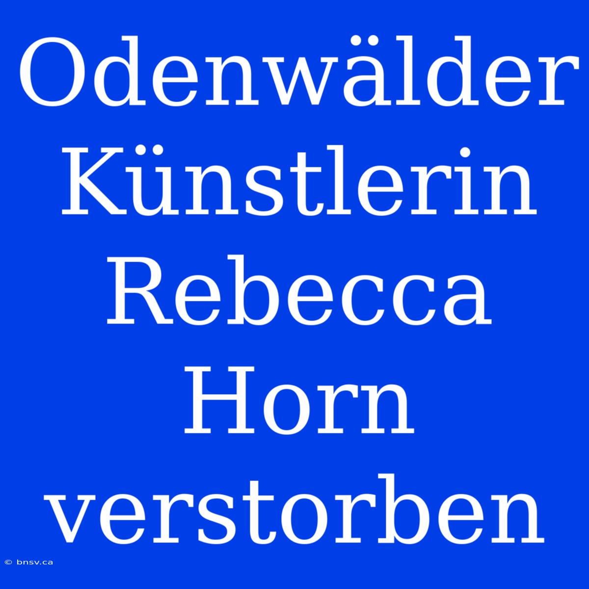 Odenwälder Künstlerin Rebecca Horn Verstorben