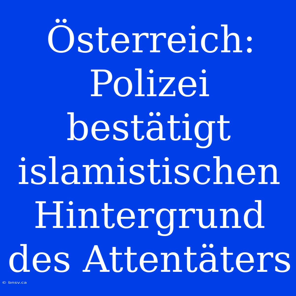 Österreich: Polizei Bestätigt Islamistischen Hintergrund Des Attentäters