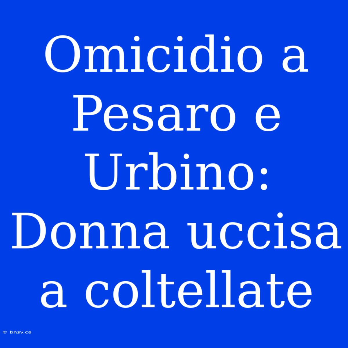 Omicidio A Pesaro E Urbino: Donna Uccisa A Coltellate