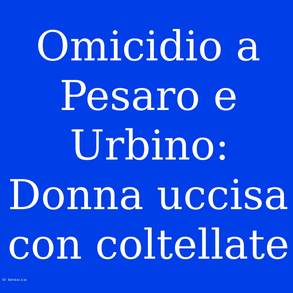 Omicidio A Pesaro E Urbino: Donna Uccisa Con Coltellate