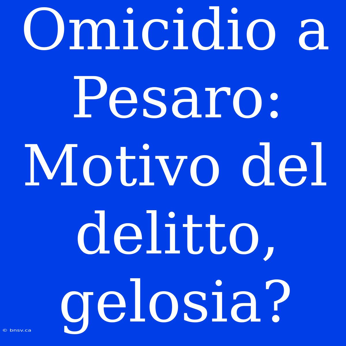 Omicidio A Pesaro:  Motivo Del Delitto, Gelosia?