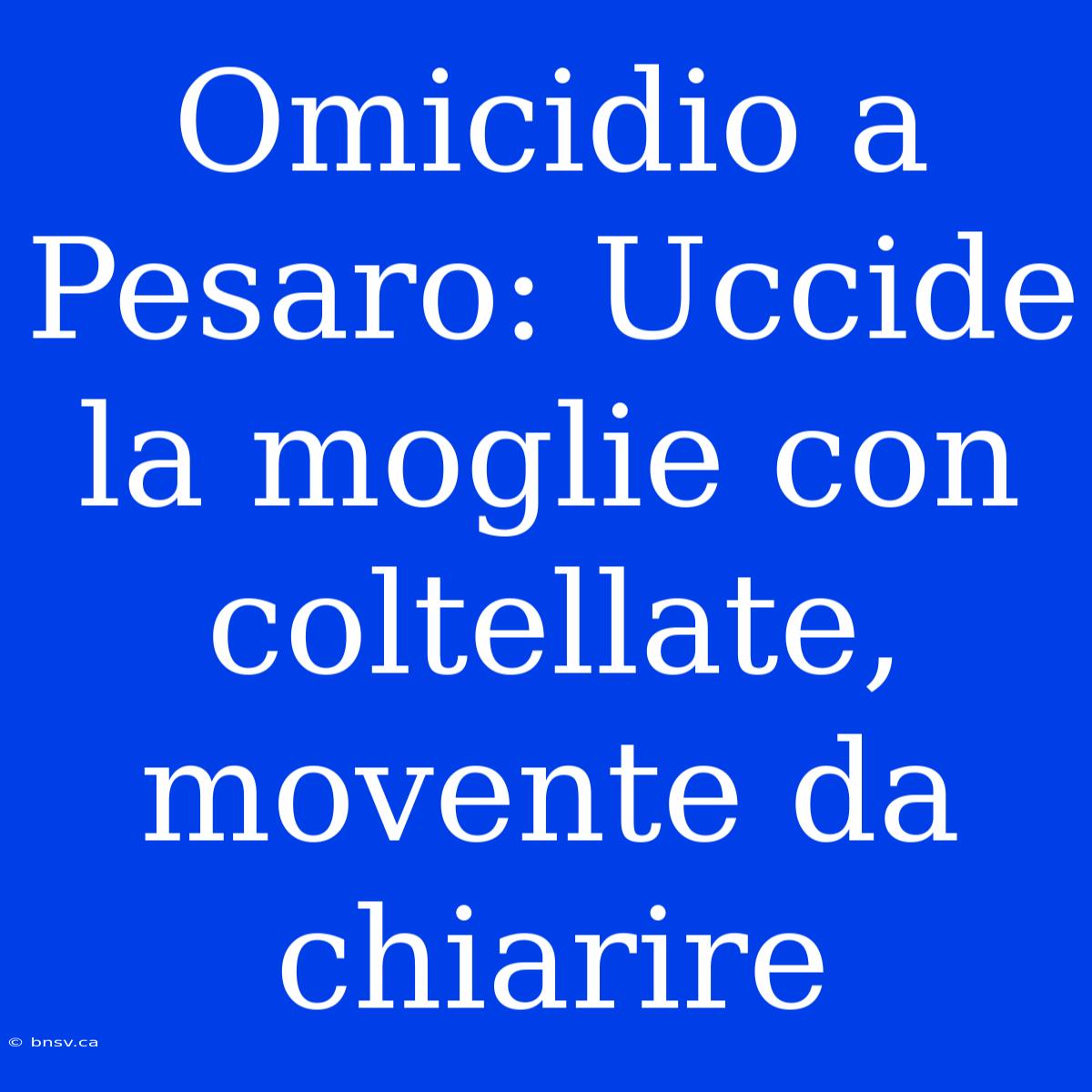 Omicidio A Pesaro: Uccide La Moglie Con Coltellate, Movente Da Chiarire