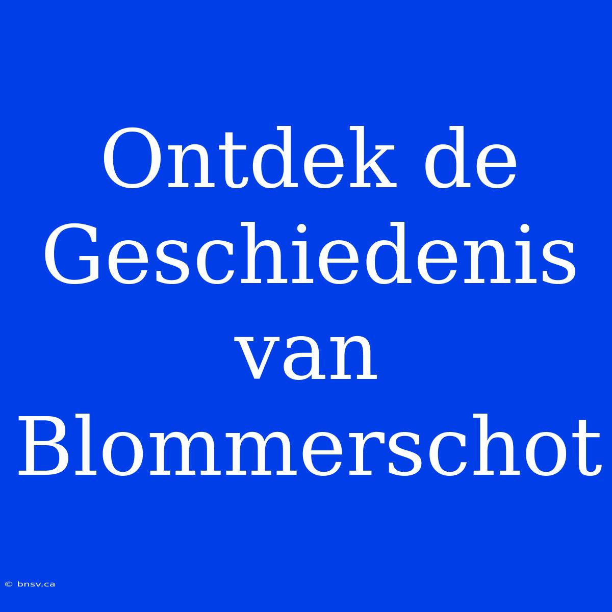 Ontdek De Geschiedenis Van Blommerschot