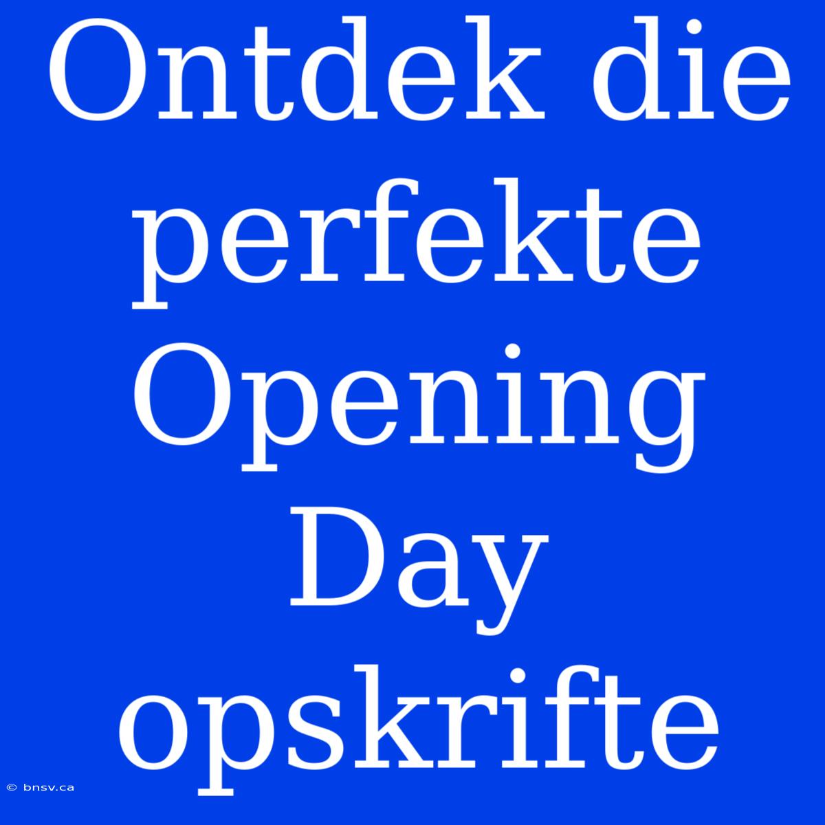 Ontdek Die Perfekte Opening Day Opskrifte