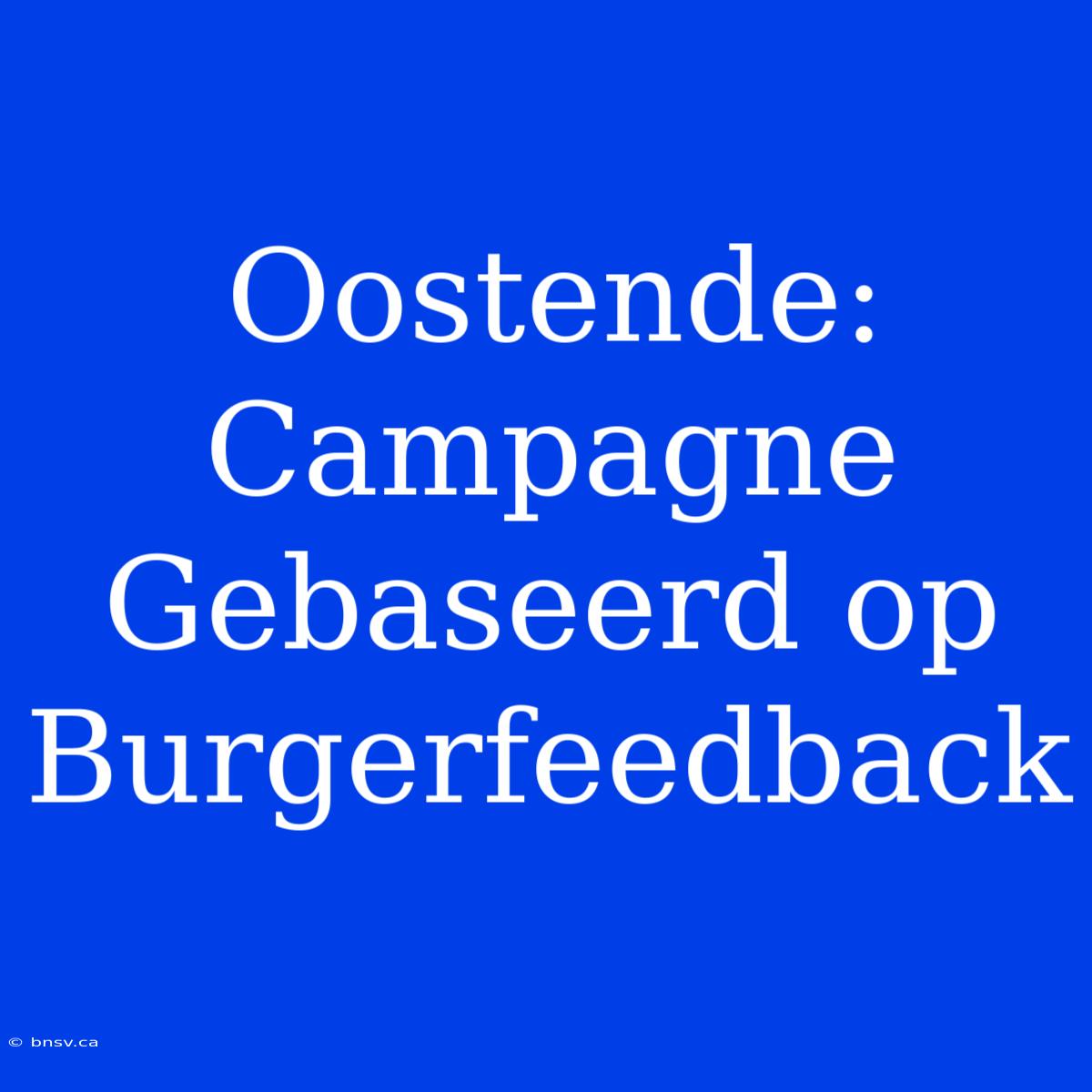 Oostende: Campagne Gebaseerd Op Burgerfeedback