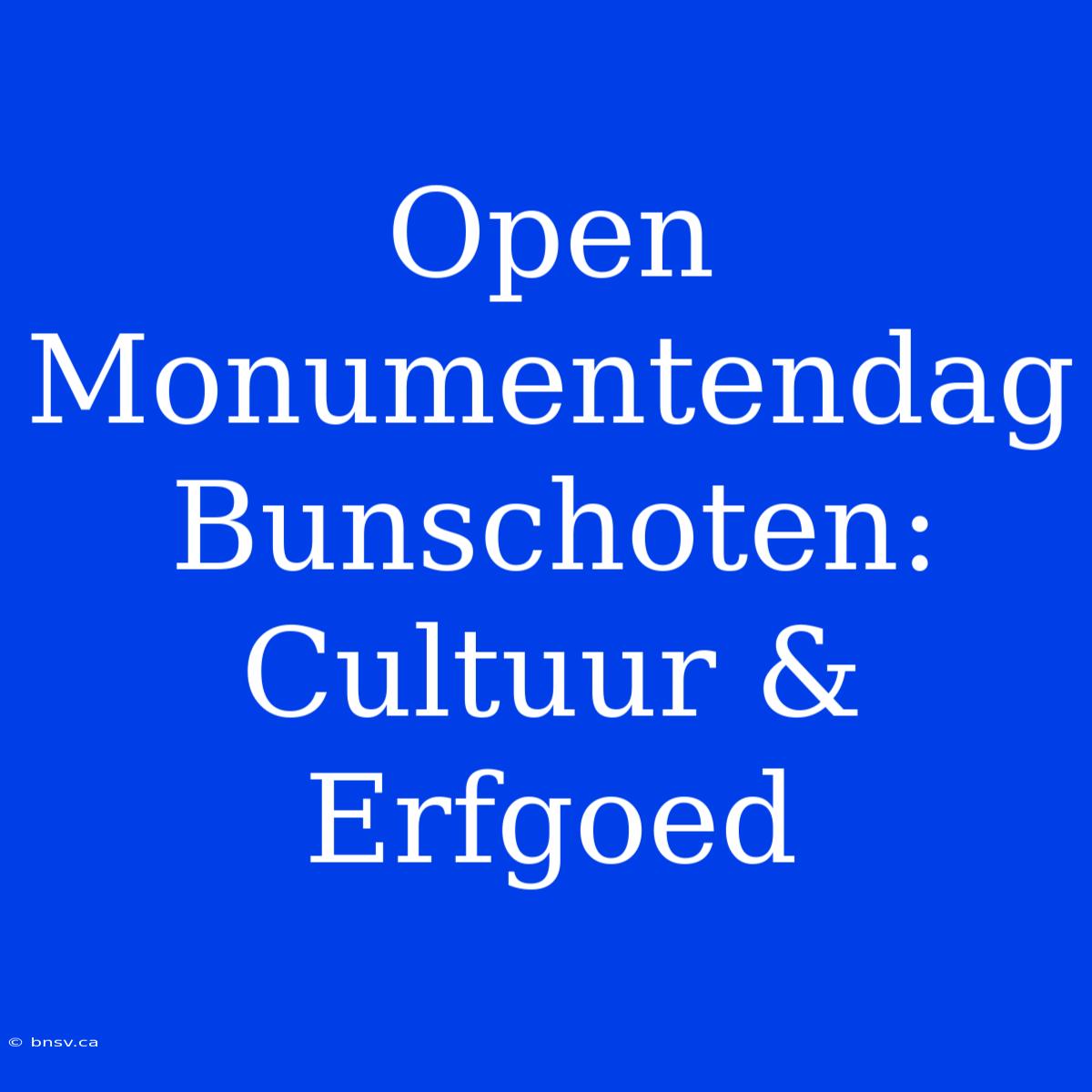 Open Monumentendag Bunschoten: Cultuur & Erfgoed