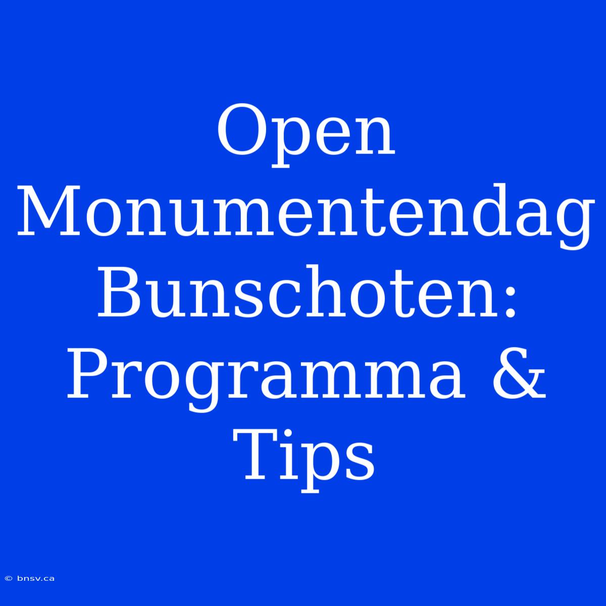 Open Monumentendag Bunschoten: Programma & Tips