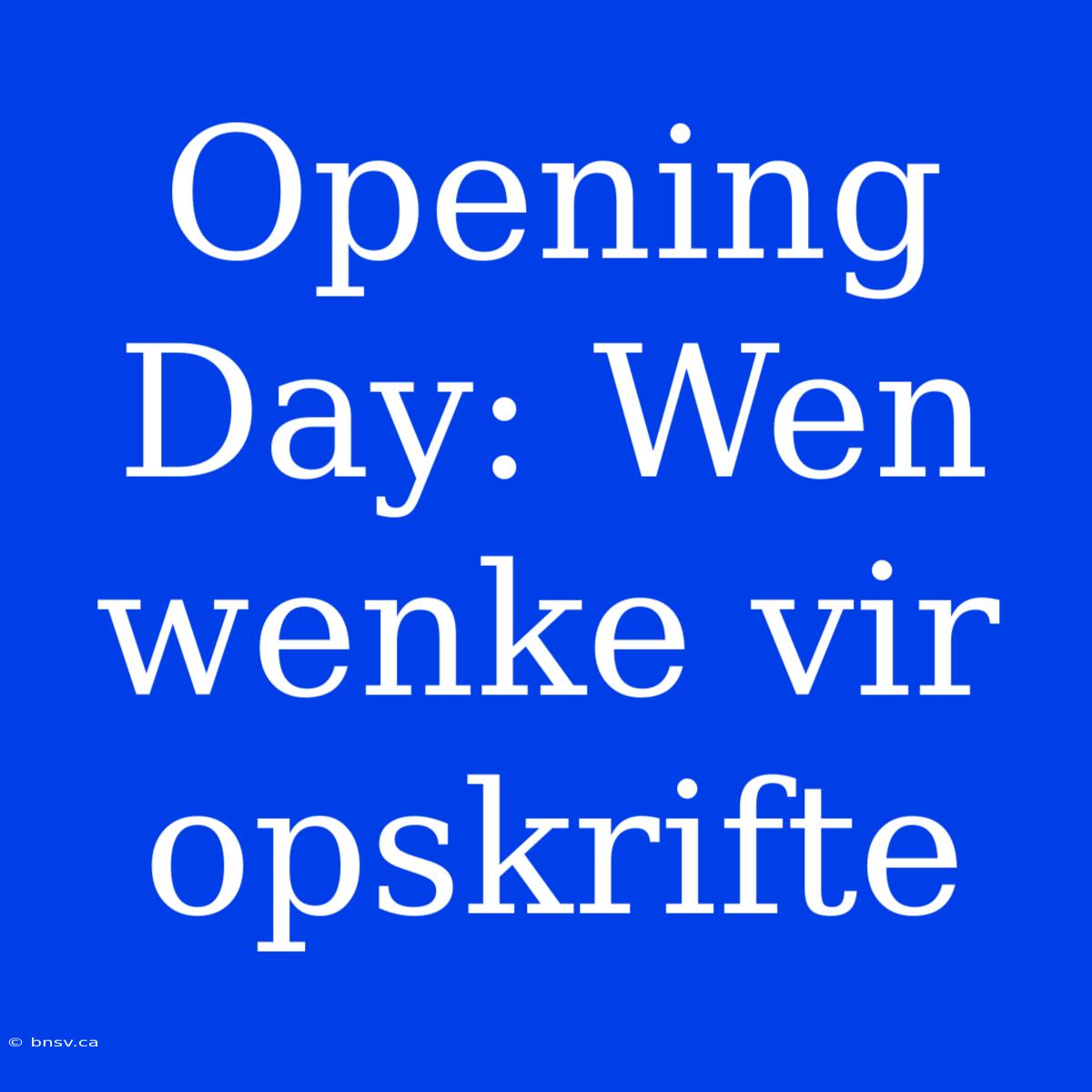 Opening Day: Wen Wenke Vir Opskrifte