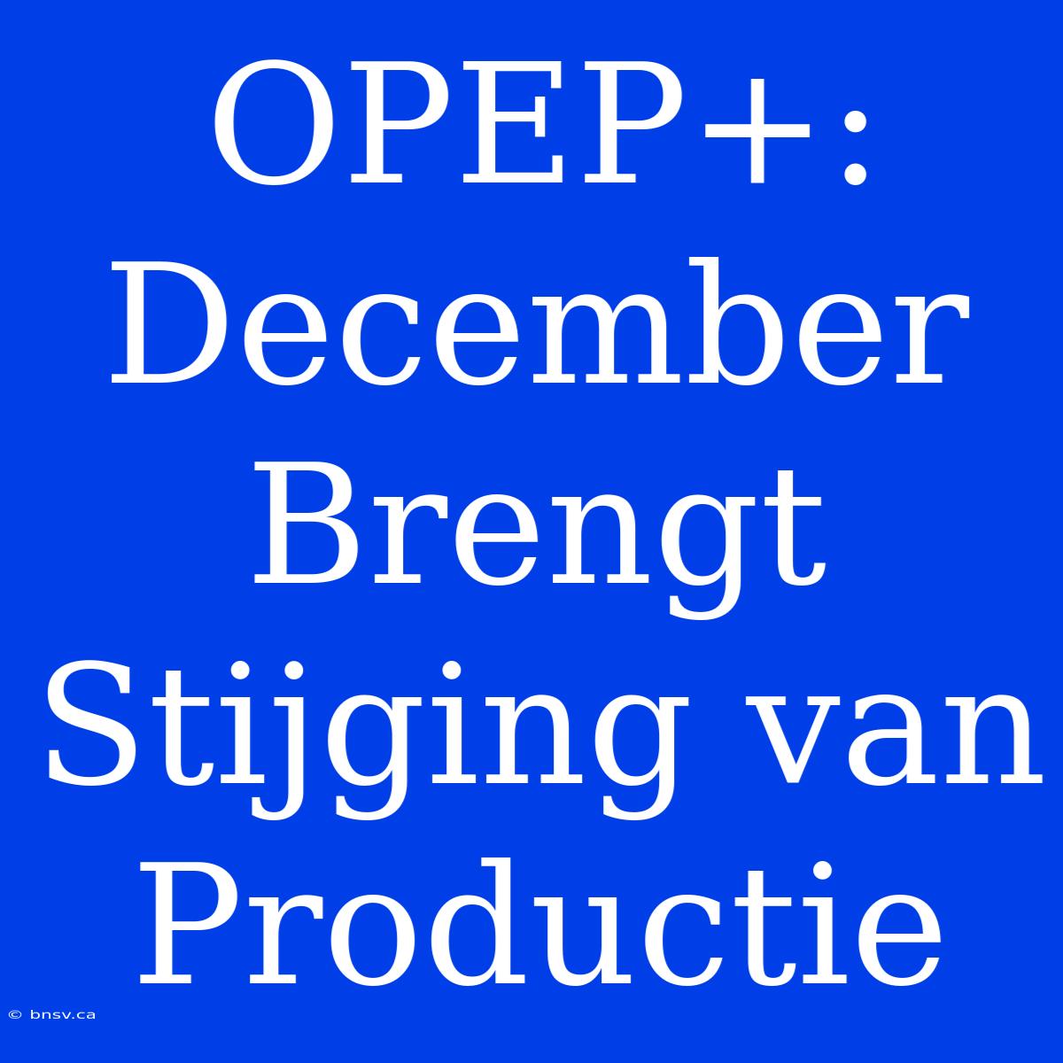 OPEP+: December Brengt Stijging Van Productie