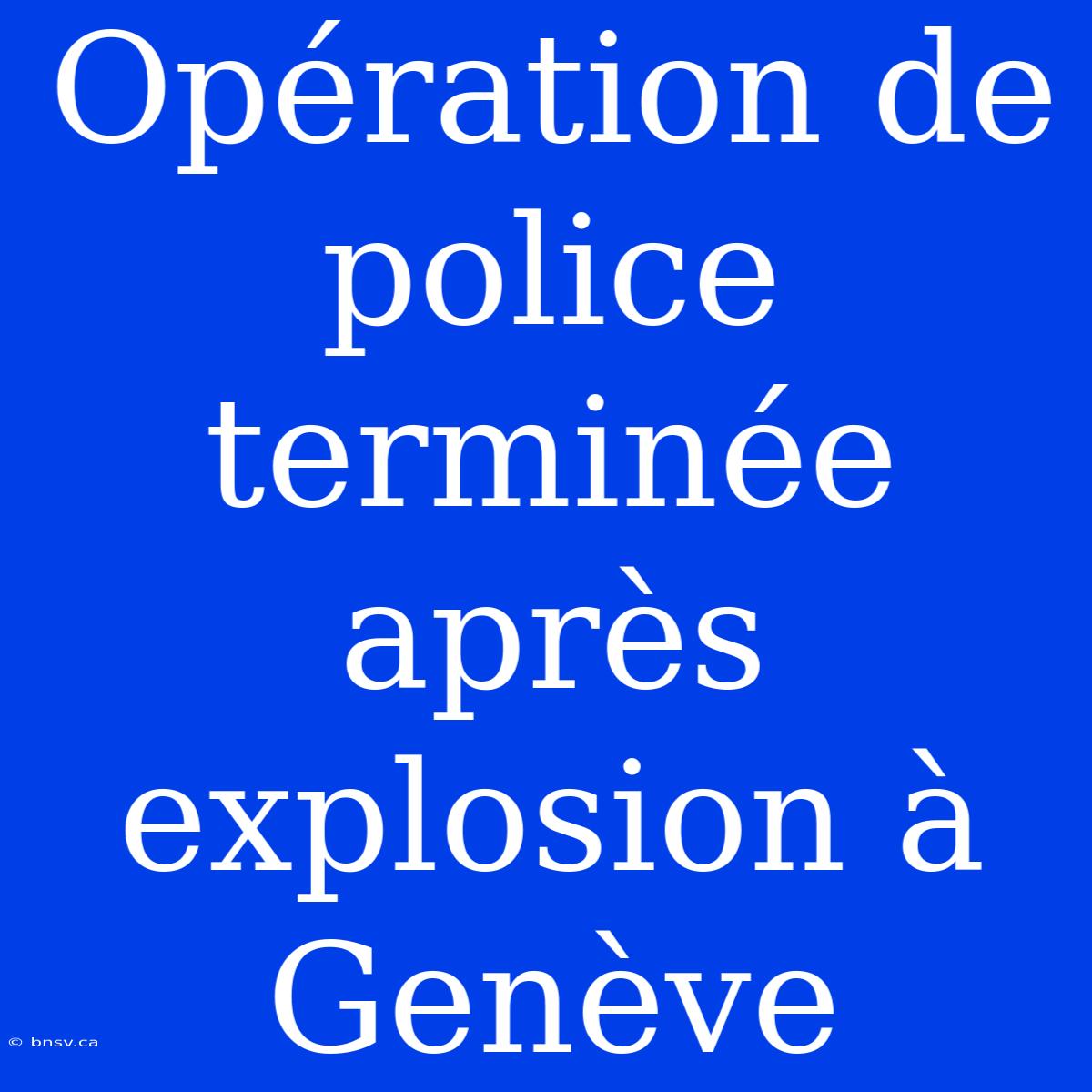 Opération De Police Terminée Après Explosion À Genève