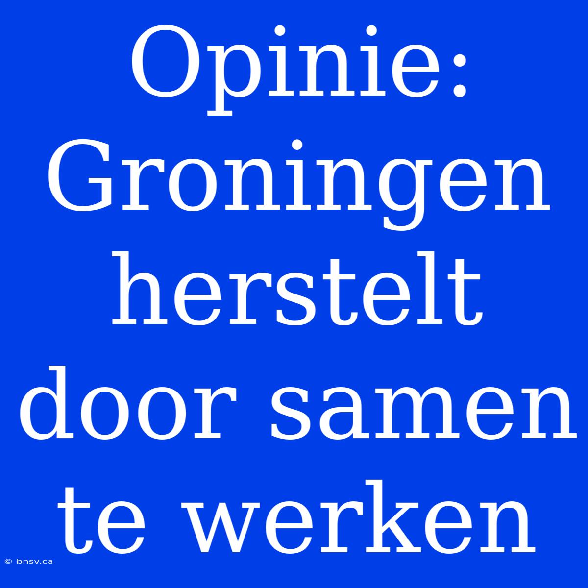 Opinie: Groningen Herstelt Door Samen Te Werken