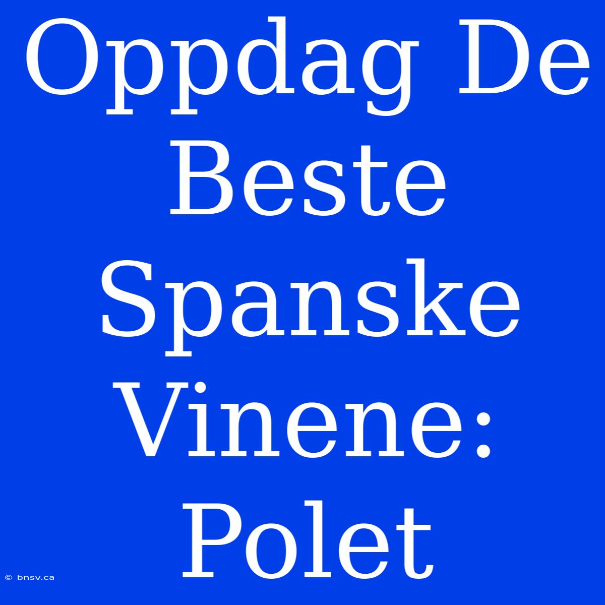 Oppdag De Beste Spanske Vinene: Polet