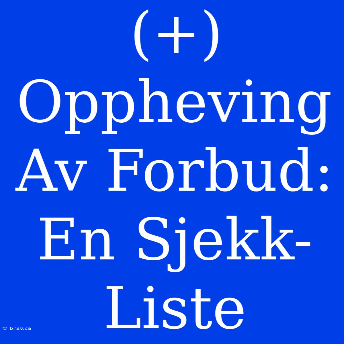 (+) Oppheving Av Forbud: En Sjekk-Liste