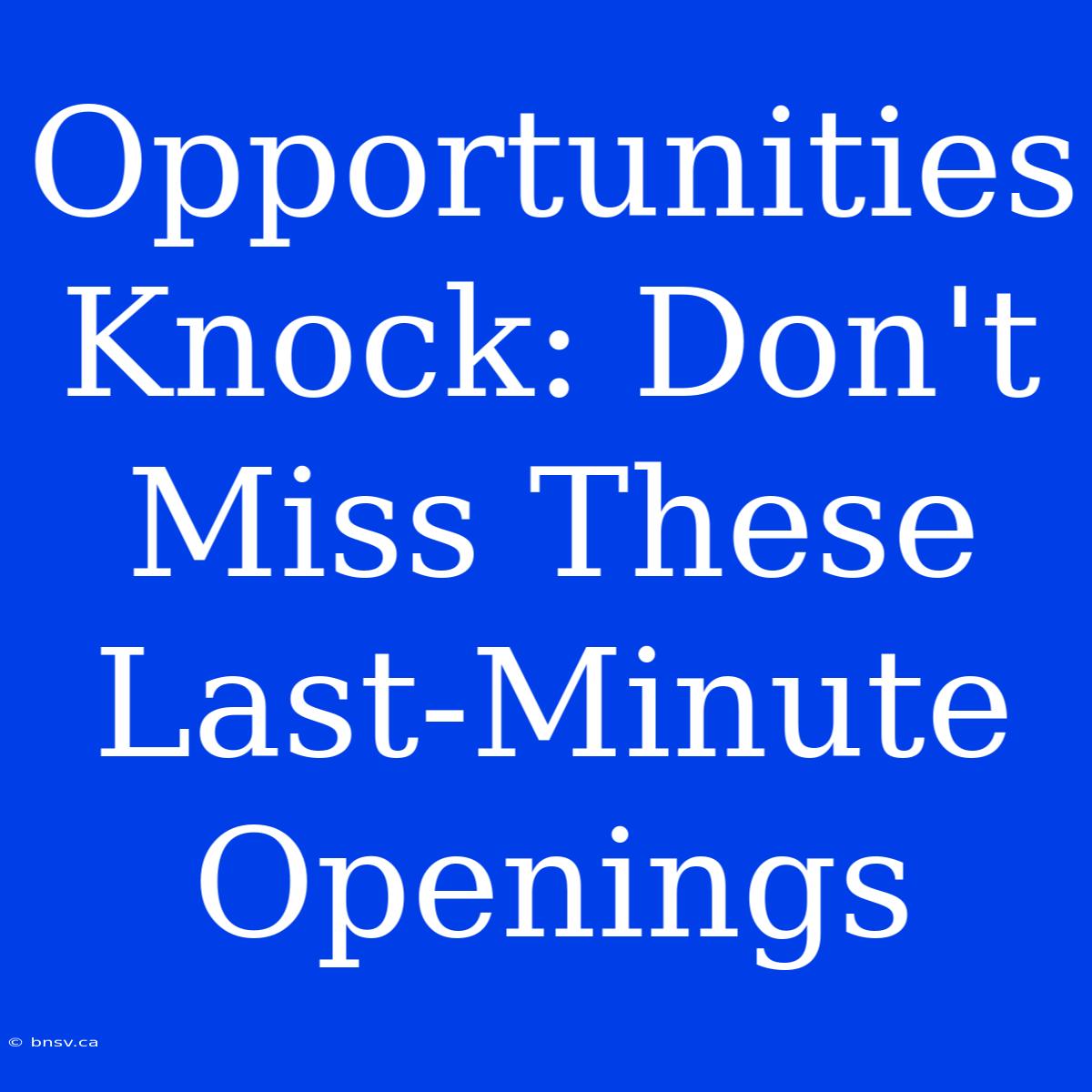 Opportunities Knock: Don't Miss These Last-Minute Openings