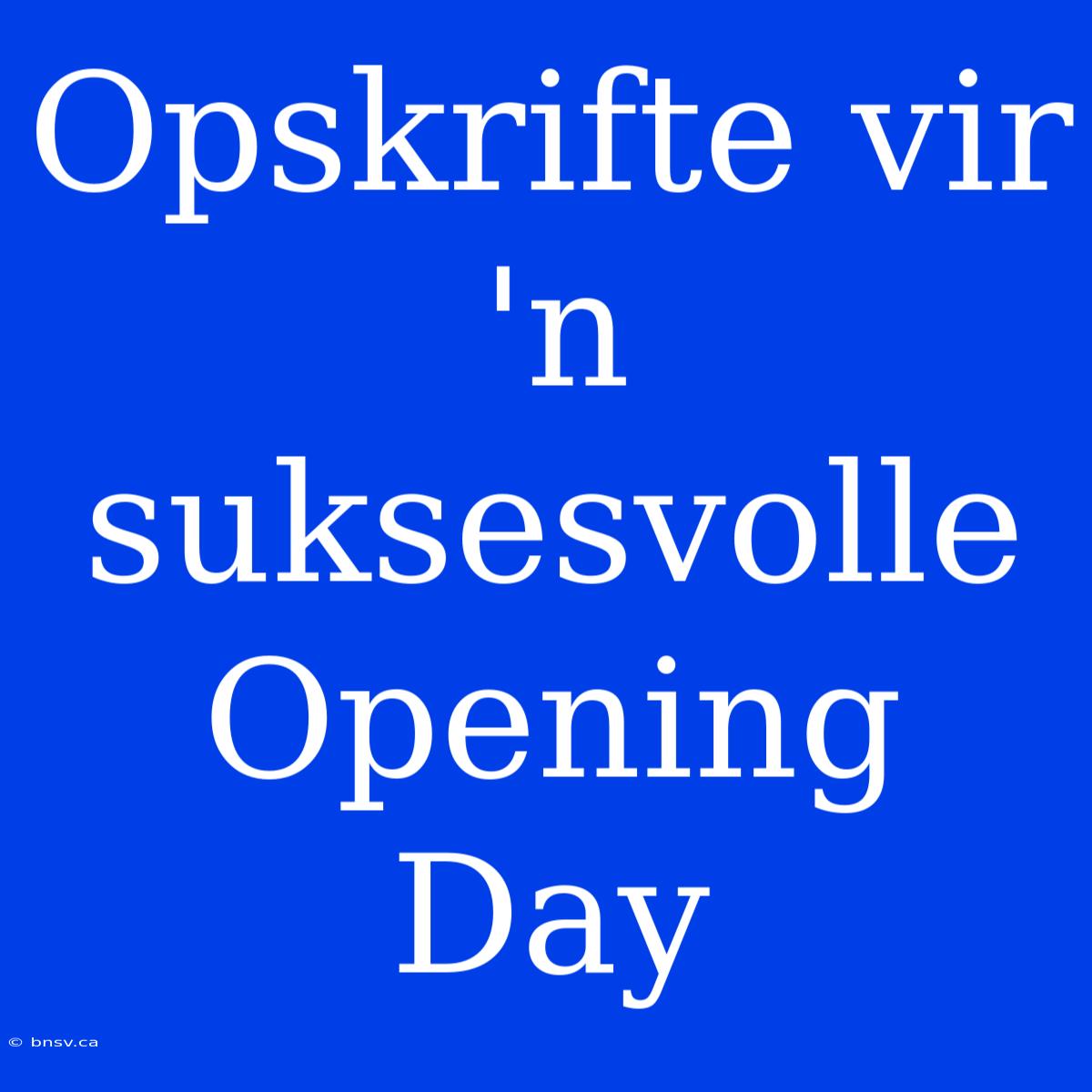 Opskrifte Vir 'n Suksesvolle Opening Day