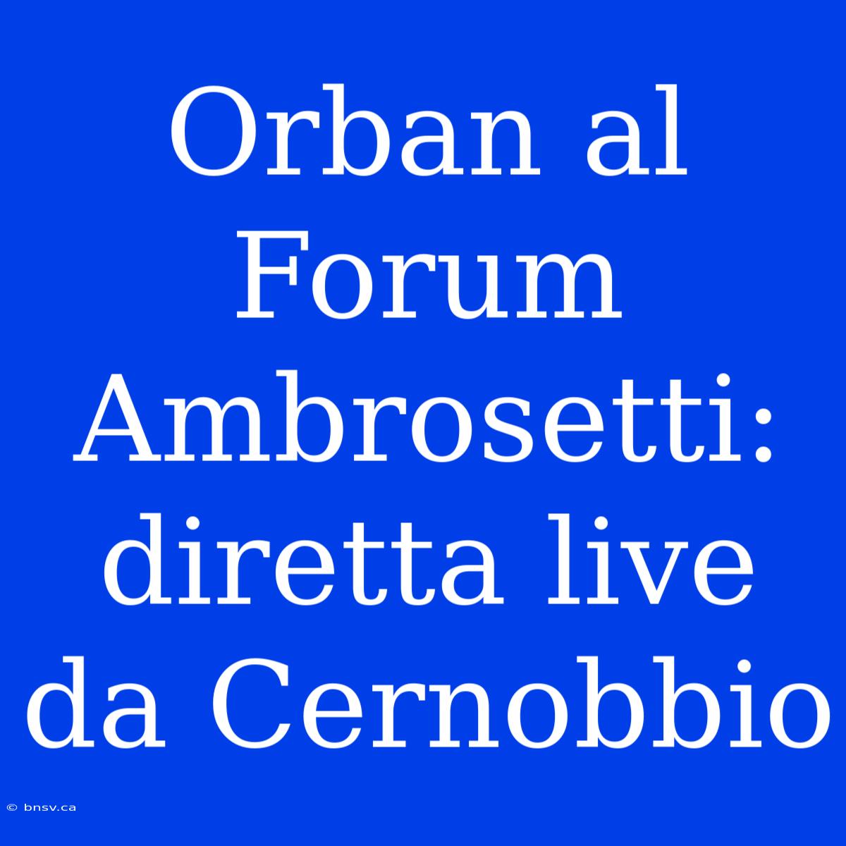 Orban Al Forum Ambrosetti: Diretta Live Da Cernobbio