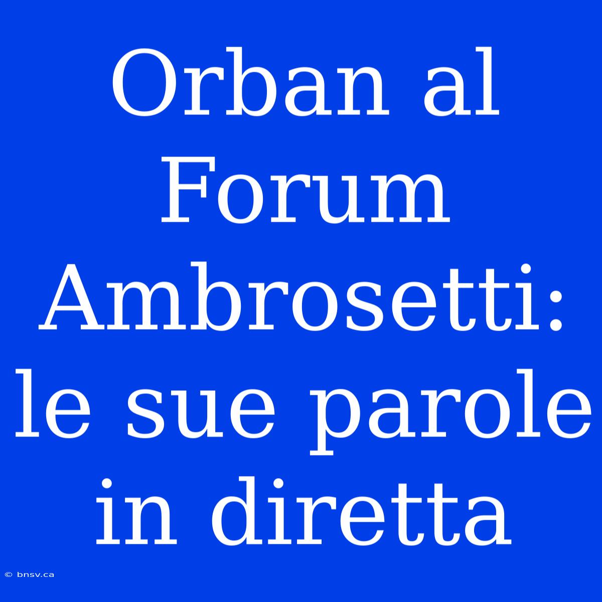 Orban Al Forum Ambrosetti: Le Sue Parole In Diretta