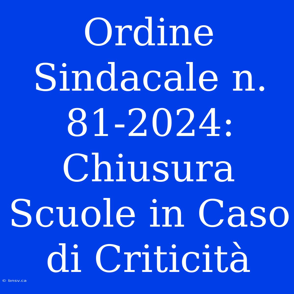 Ordine Sindacale N. 81-2024: Chiusura Scuole In Caso Di Criticità