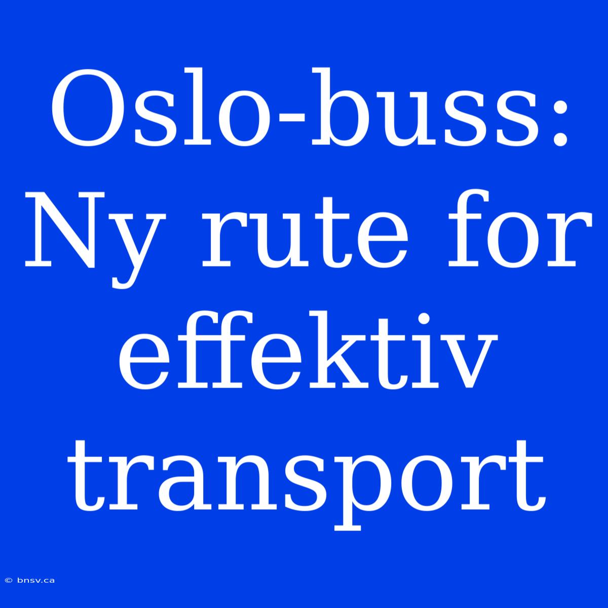 Oslo-buss: Ny Rute For Effektiv Transport