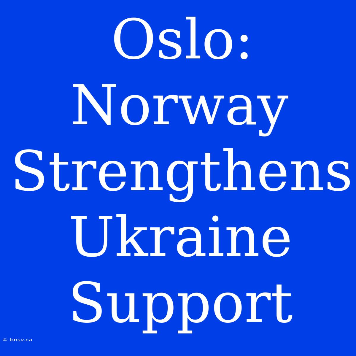 Oslo: Norway Strengthens Ukraine Support