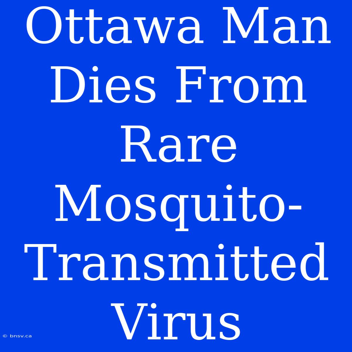 Ottawa Man Dies From Rare Mosquito-Transmitted Virus