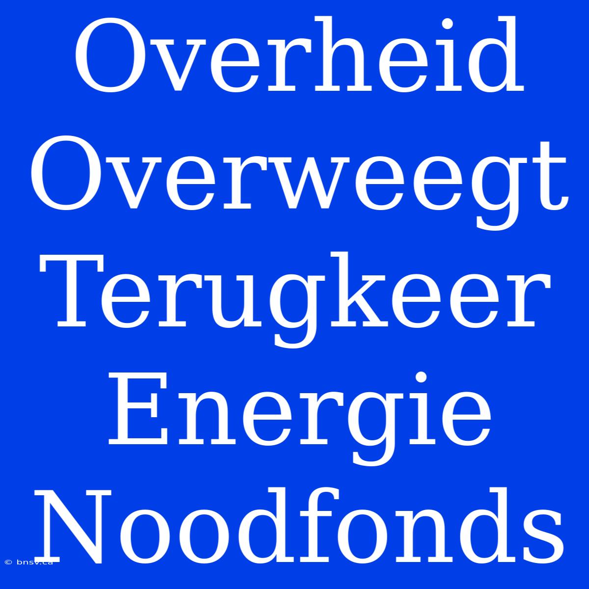 Overheid Overweegt Terugkeer Energie Noodfonds