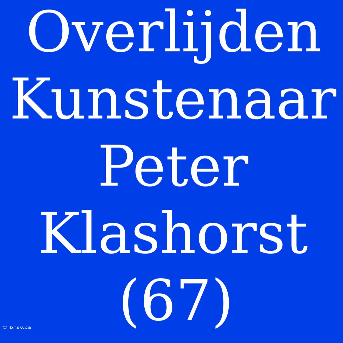 Overlijden Kunstenaar Peter Klashorst (67)