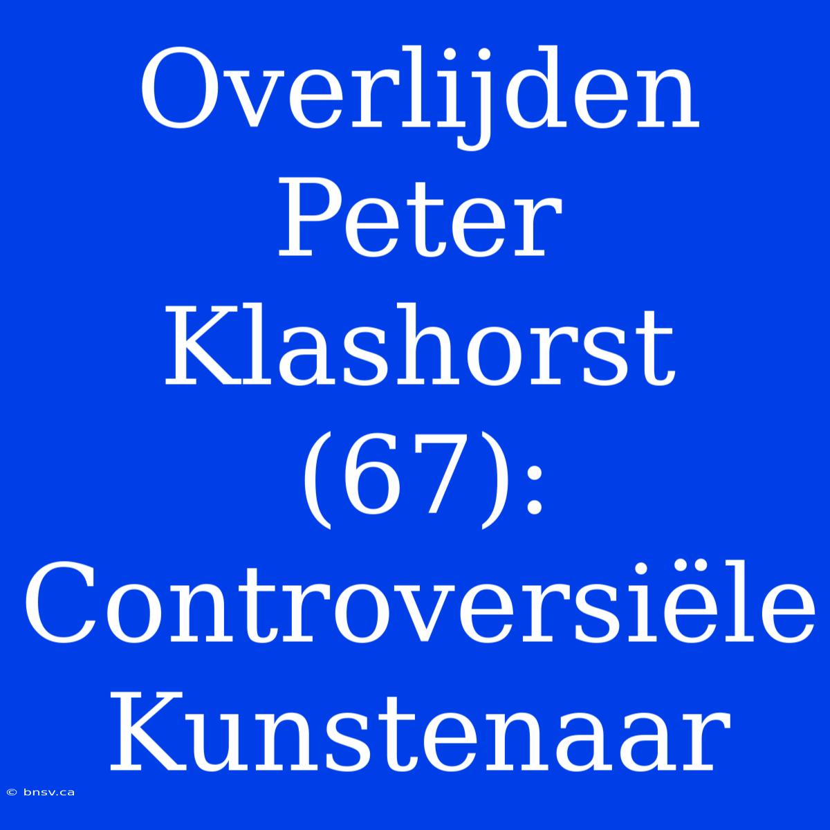 Overlijden Peter Klashorst (67): Controversiële Kunstenaar