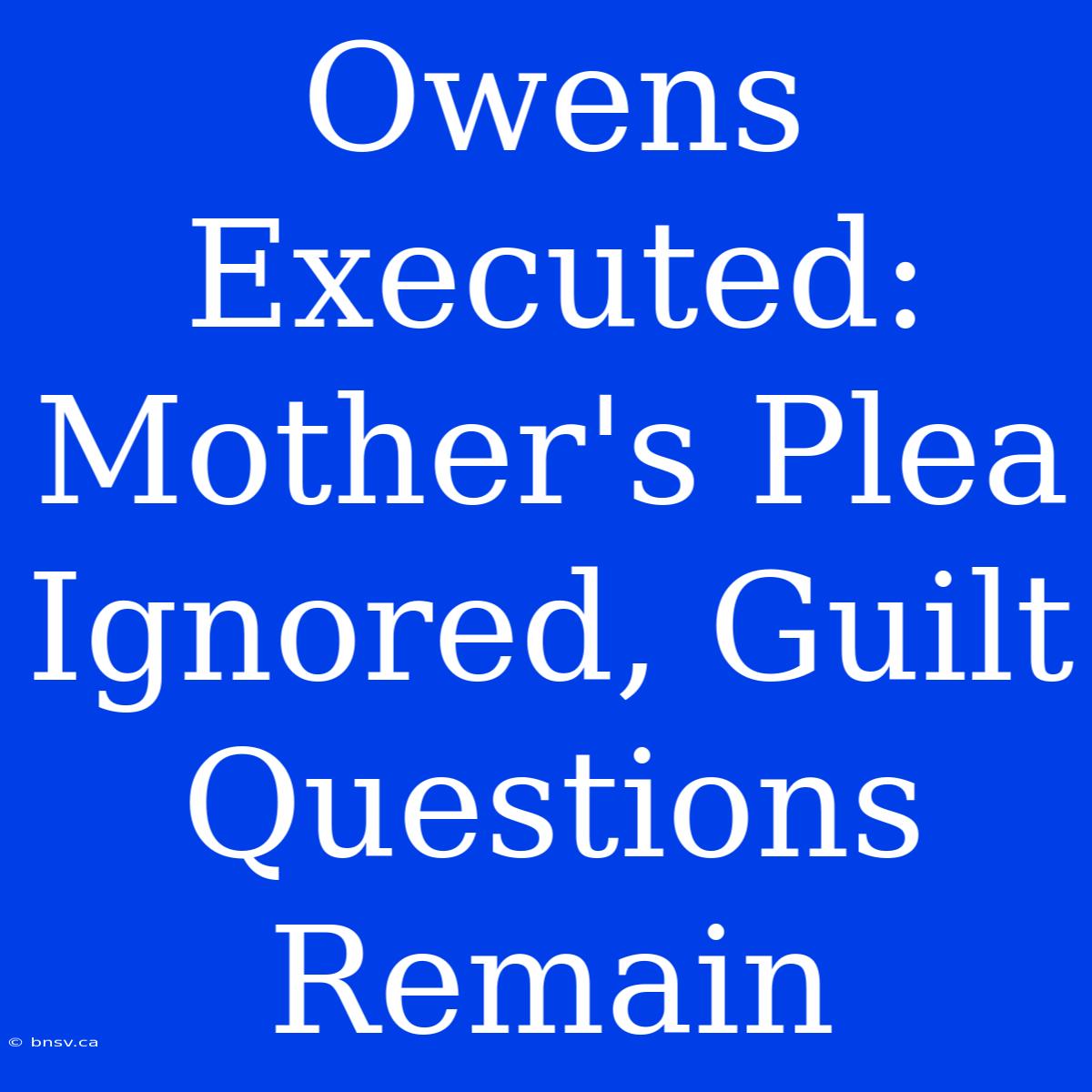 Owens Executed: Mother's Plea Ignored, Guilt Questions Remain